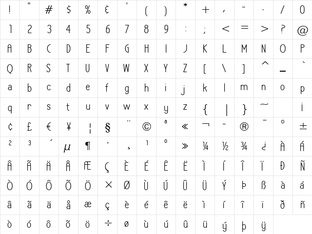 LA Headlights BTN Regular  glyph index