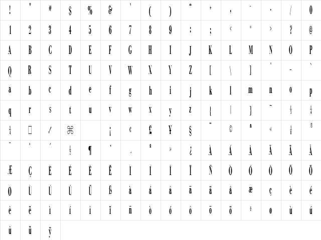 Campagna DB Regular  glyph index