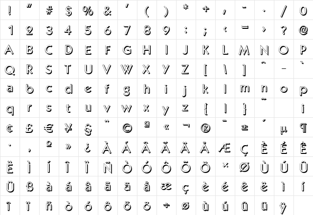 KoblenzShadow Regular  glyph index