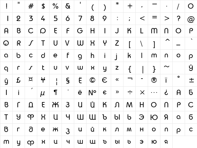 Taurus Normal  glyph index