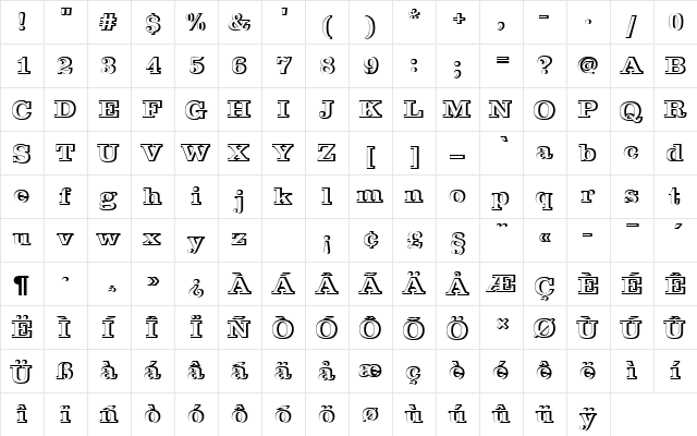 ClarendonTBolRe1 Regular  glyph index