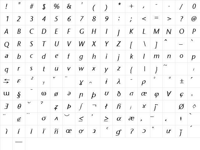 Four Sticks 4 Italic  glyph index