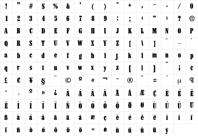 RobertBecker-Heavy Regular  glyph index