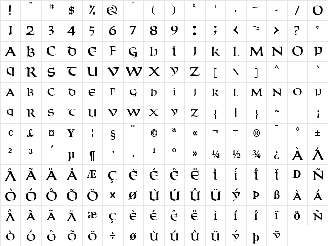 WeekenderType123 Regular  glyph index