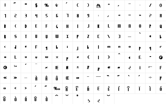 Stelefont Regular  glyph index