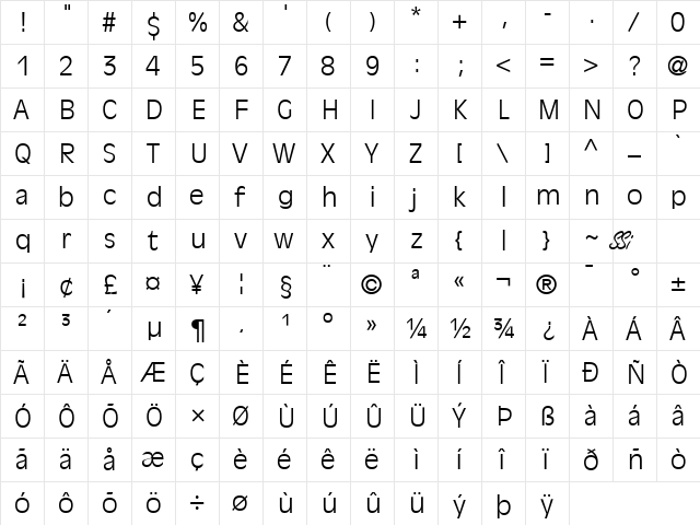 Decade Light SSi Light  glyph index