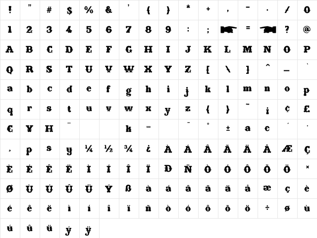 Main Strike Fill Regular  glyph index