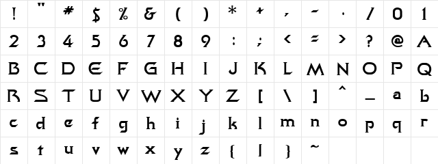 Quasar Regular  glyph index