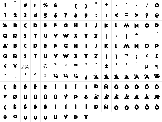 Anagram NF Regular  glyph index