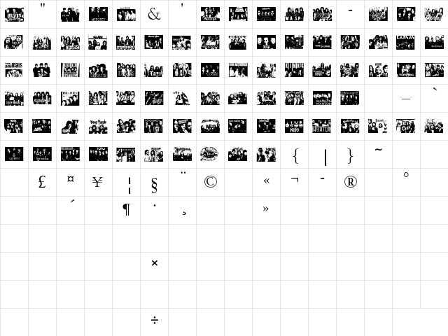 Thart_RockMusic_History Regular  glyph index