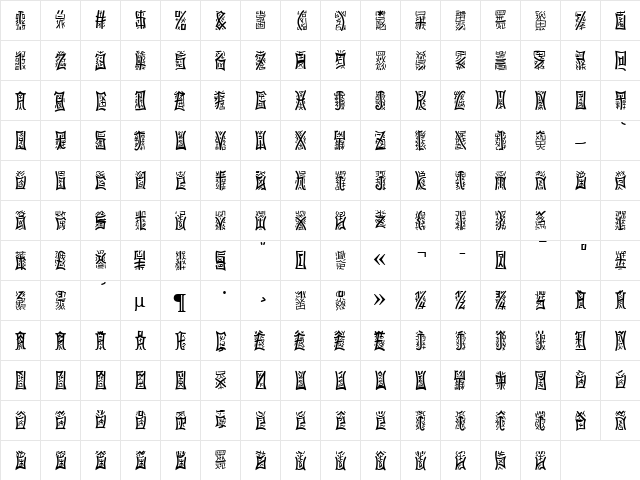 PseudoChinese Becker Normal  glyph index