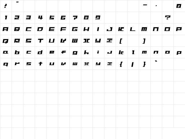 F.M.J. Regular  glyph index