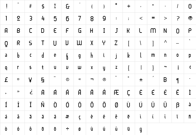 BruhnScript Italic  glyph index