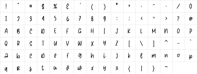 Beirnite Regular  glyph index