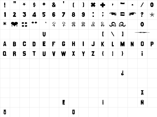 CanCan de Bois Regular  glyph index