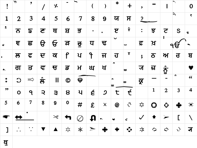 Music2000J Regular  glyph index