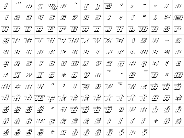 Rocket Pop 3D Regular  glyph index