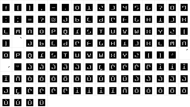 Terminal Regular  glyph index