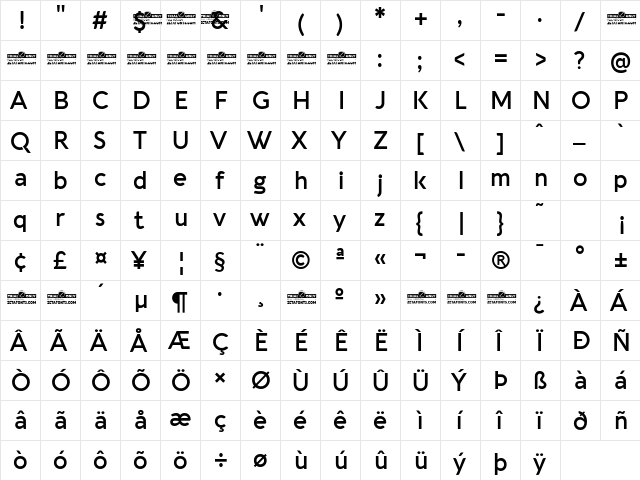 Aquawax Pro Trial DemiBold  glyph index