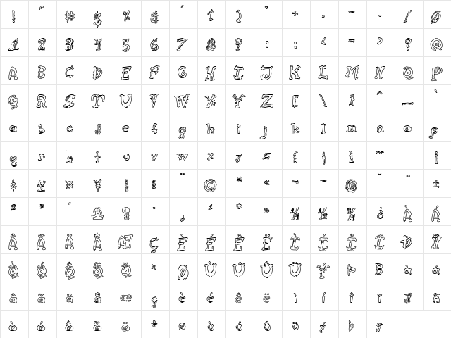 Cathzulu Hollow Regular  glyph index