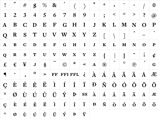 Freight Text Bold SC  glyph index