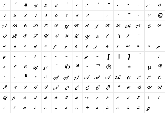 BallantinesSerial-Heavy Regular  glyph index