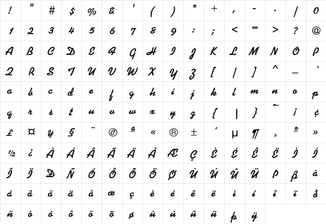 Kaplan-Bold Regular  glyph index