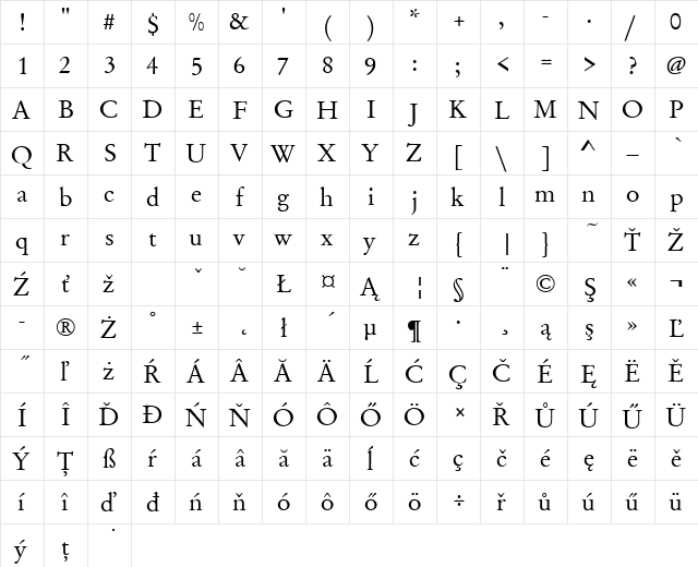 GaramondNo2TEEReg Regular  glyph index