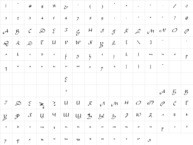 ArabianNormal Cyr Regular  glyph index