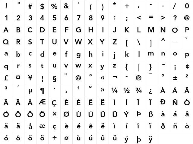 Avenir 85 Heavy  glyph index