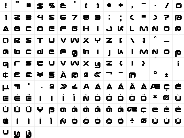 SynthesisBold Regular  glyph index