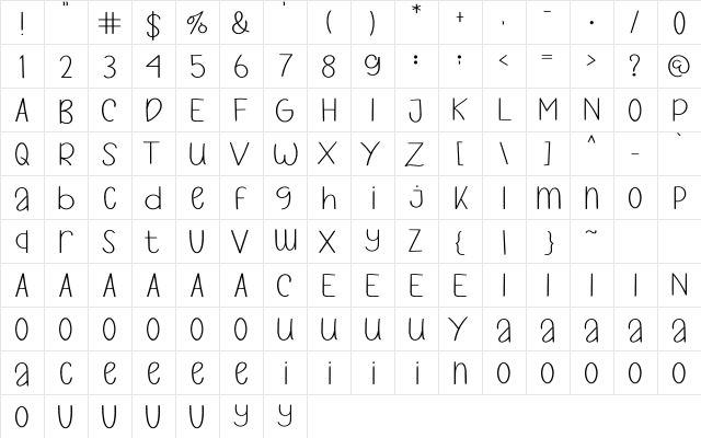 Fresf Glamour Regular  glyph index