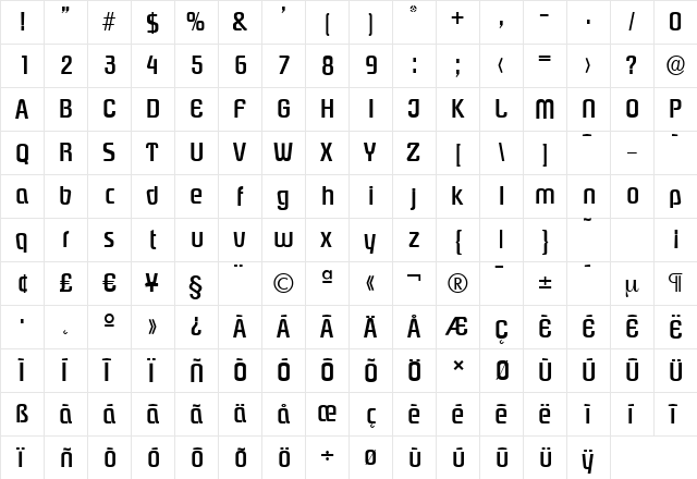 PasadenaSerial-Medium Regular  glyph index