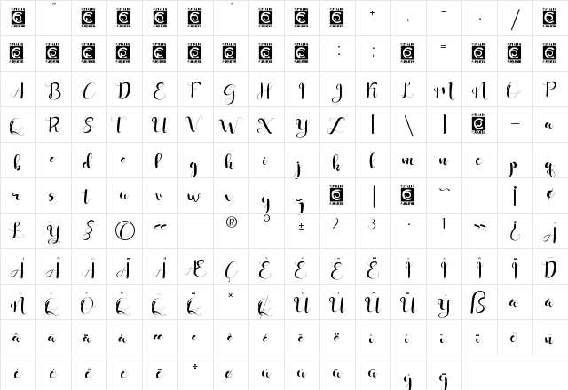 Shafiqa Regular  glyph index