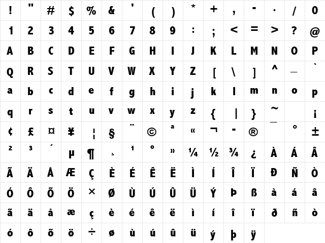 Abadi MT Condensed Extra Bold Regular  glyph index