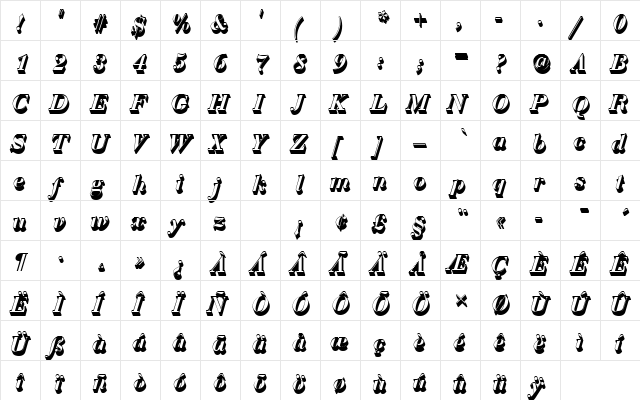 BauerBodDDemBolItaSh1 Regular  glyph index