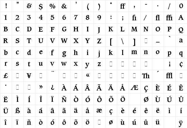 Caxton Roman Bold LET Plain  glyph index