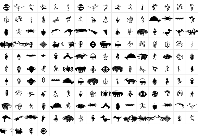 CavePeople-Painting Regular  glyph index