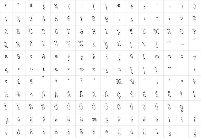 LeakorLeachLeft Regular  glyph index