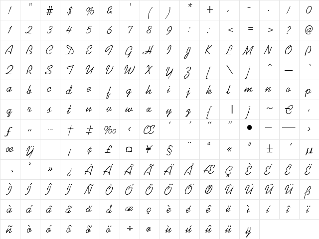 Septime Regular  glyph index