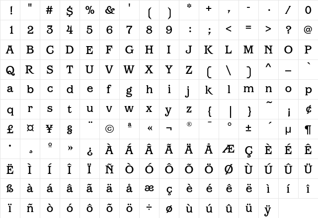 BarcelonaEF-Medium Regular  glyph index