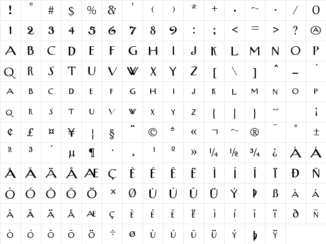 QTWestEnd Regular  glyph index