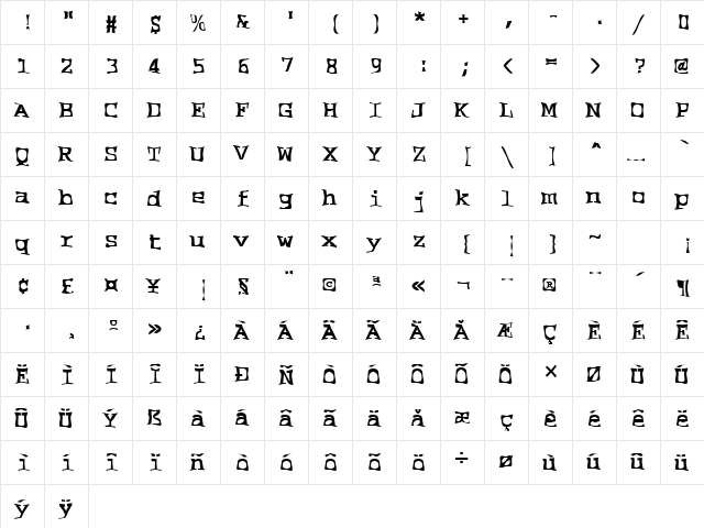 FZ WARPED 2 Normal  glyph index