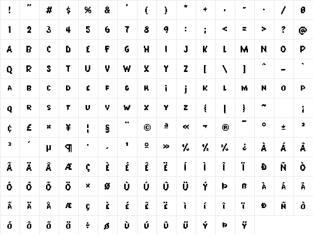 PearSoda Medium  glyph index