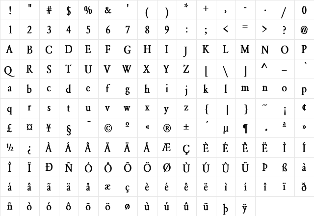 Yearlind-Normal Thin Bold  glyph index