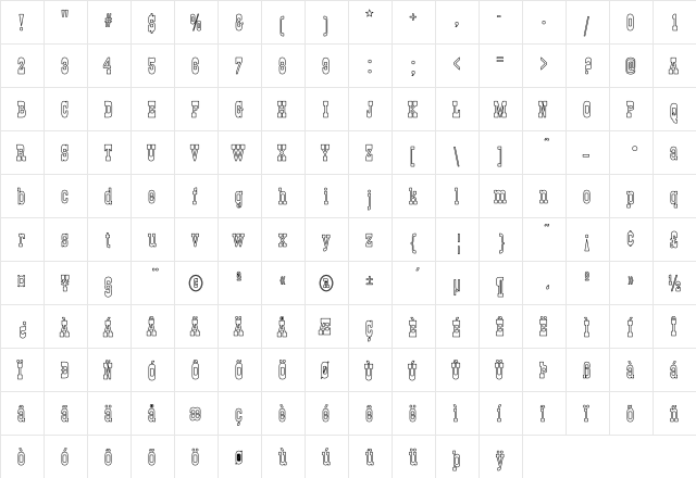 Old-Town Hollow Regular  glyph index
