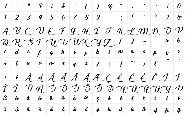Liar Script Regular  glyph index