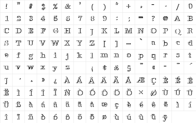 URWAntiquaTMedRe1 Regular  glyph index