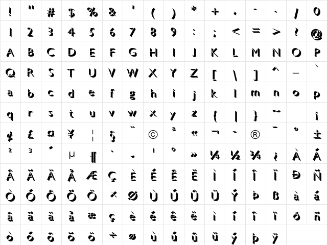 Gill Sans Shadowed MT Std Light  glyph index