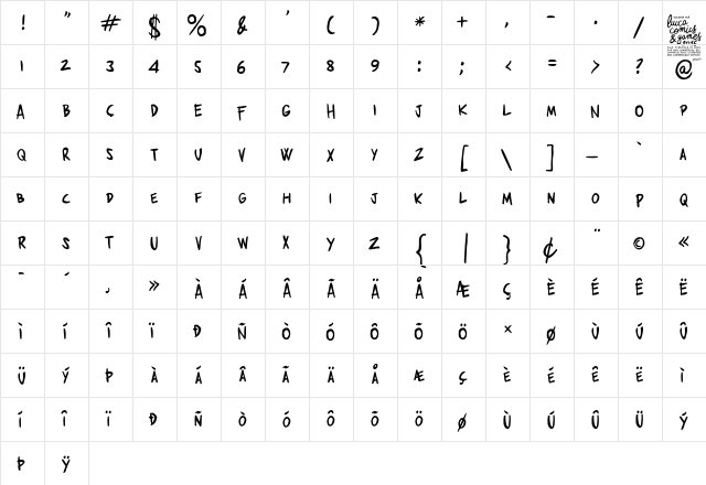 Zerocalcare Blockletter Regular  glyph index